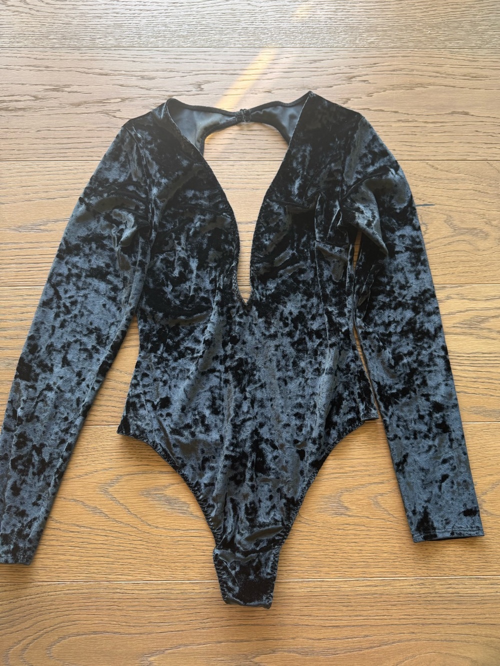 Victorias Secret Black Crushed Velvet Long-Sleeve Teddy